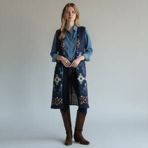 Double D Ranch Knit Sweater Vest‎ Long Duster Helotes Western Thunderbird Size L